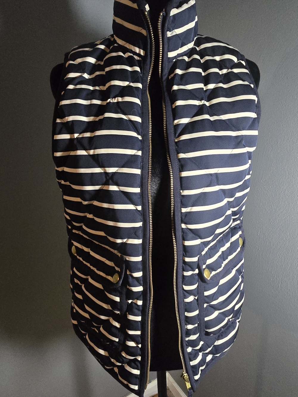 J. Crew Navy and White Striped Quilted Vest